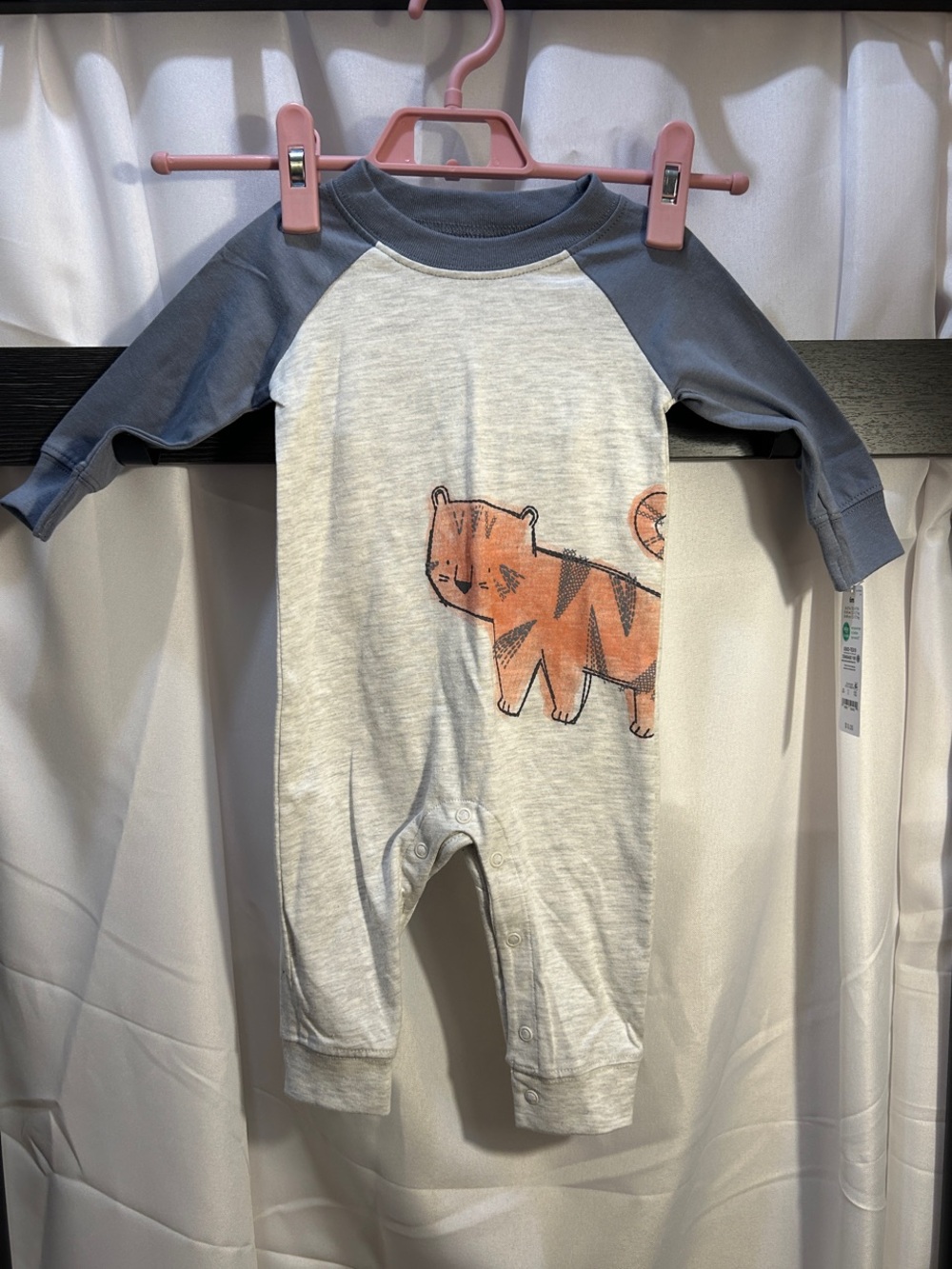 Kids Cream and Blue Tiger Graphic One-Piece